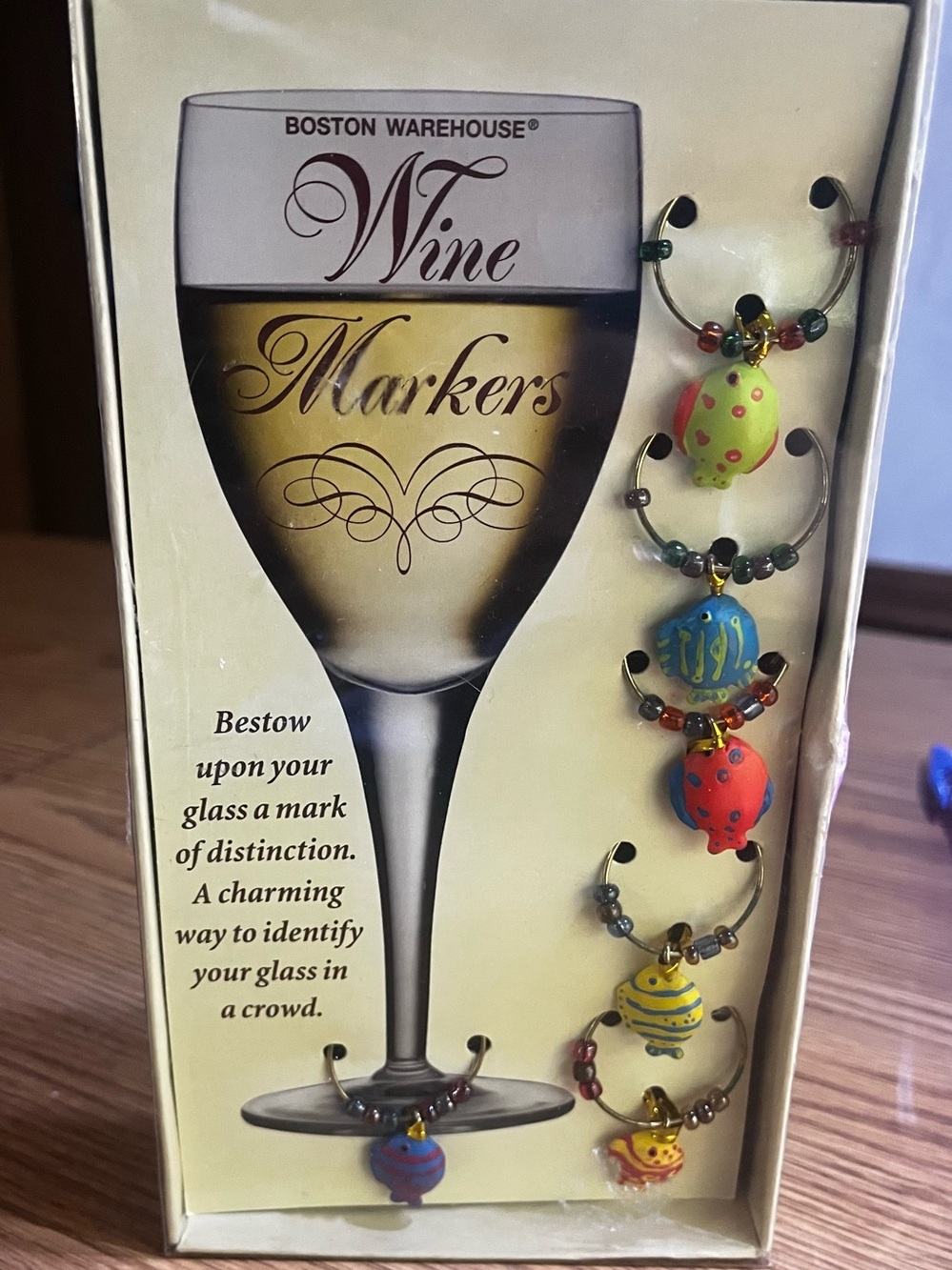 Boston Warehouse Colorful Glass Wine Markers - Green Blue Red Yellow